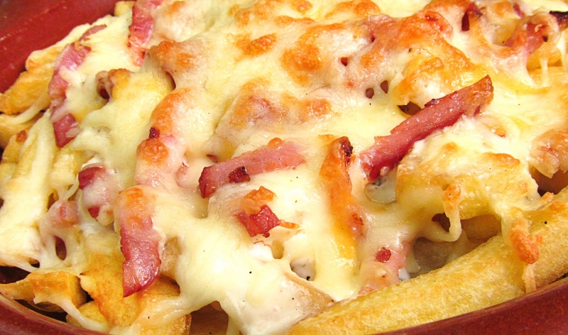 Papa fritas Grandes con jamon y queso